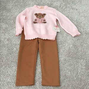 Pink Teddy Bear Sweater and Brown Pants Set